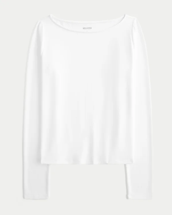 Langärmeliges Oberteil aus nahtlosem Stoff mit U-Ausschnitt Langärmeliges Oberteil aus nahtlosem Stoff mit U-Ausschnitt