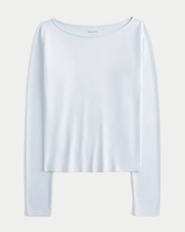 Langärmeliges Oberteil aus nahtlosem Stoff mit U-Ausschnitt Langärmeliges Oberteil aus nahtlosem Stoff mit U-Ausschnitt