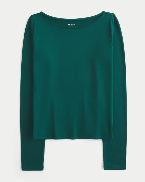 Langärmeliges Oberteil aus nahtlosem Stoff mit U-Ausschnitt Langärmeliges Oberteil aus nahtlosem Stoff mit U-Ausschnitt