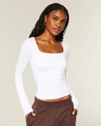 Langärmliges Baby-T-Shirt aus nahtlosem Stoff mit quadratischem Ausschnitt