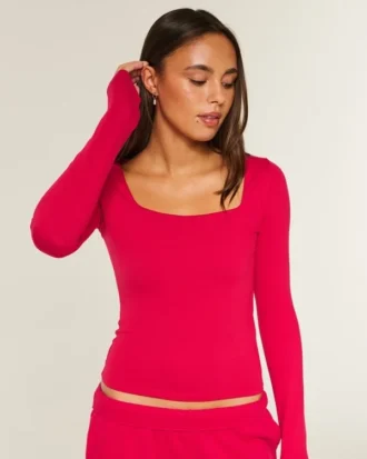 Langärmliges Baby-T-Shirt aus nahtlosem Stoff mit quadratischem Ausschnitt Langärmliges Baby-T-Shirt aus nahtlosem Stoff mit quadratischem Ausschnitt