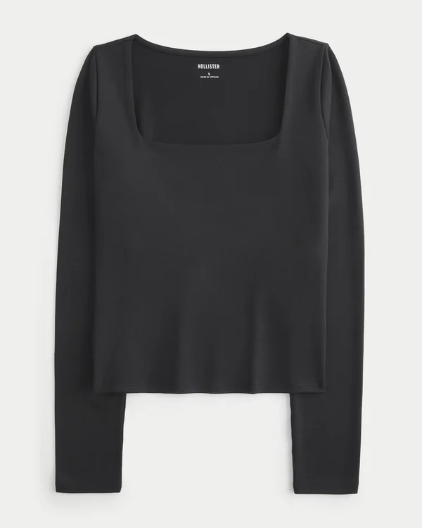 Langärmliges Baby-T-Shirt aus nahtlosem Stoff mit quadratischem Ausschnitt Langärmliges Baby-T-Shirt aus nahtlosem Stoff mit quadratischem Ausschnitt