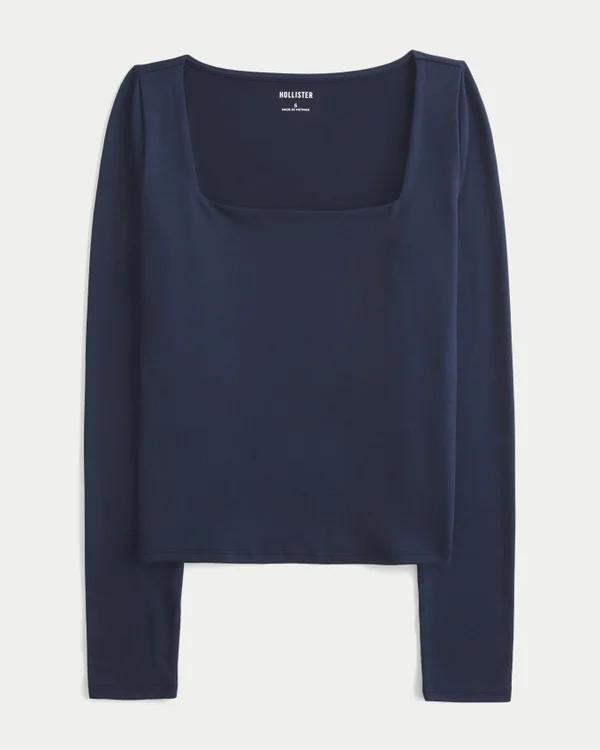 Langärmliges Baby-T-Shirt aus nahtlosem Stoff mit quadratischem Ausschnitt Langärmliges Baby-T-Shirt aus nahtlosem Stoff mit quadratischem Ausschnitt