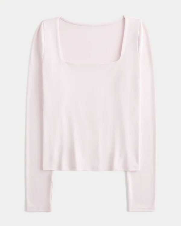 Langärmliges Baby-T-Shirt aus nahtlosem Stoff mit quadratischem Ausschnitt Langärmliges Baby-T-Shirt aus nahtlosem Stoff mit quadratischem Ausschnitt