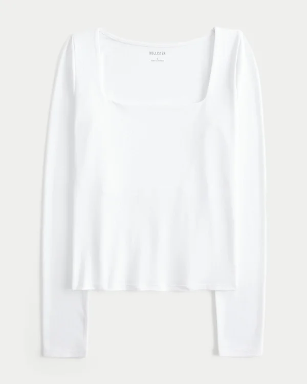 Langärmliges Baby-T-Shirt aus nahtlosem Stoff mit quadratischem Ausschnitt Langärmliges Baby-T-Shirt aus nahtlosem Stoff mit quadratischem Ausschnitt