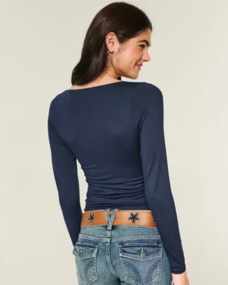 Langärmliges, nahtloses Wickeloberteil