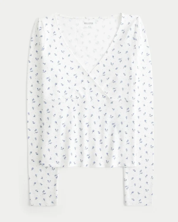 Langärmliges Wickeloberteil mit V-Ausschnitt Langärmliges Wickeloberteil mit V-Ausschnitt