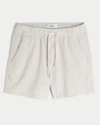 Linen-Blend-Seersucker-Shorts in mittlerer Länge
