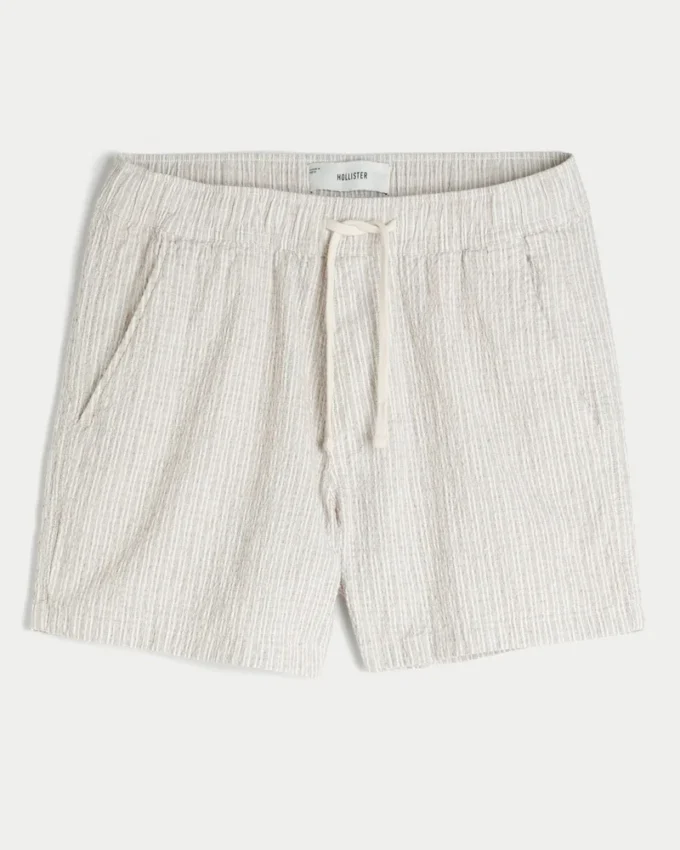 Linen-Blend-Seersucker-Shorts in mittlerer Länge Linen-Blend-Seersucker-Shorts in mittlerer Länge