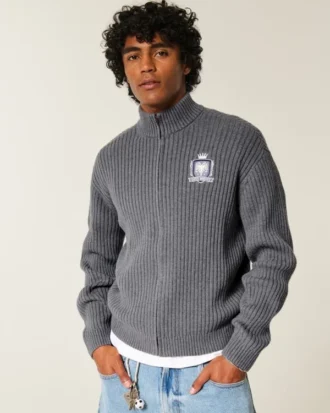 Locker geschnittener Sweater mit Grafik und Reißverschluss