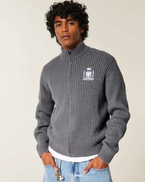 Locker geschnittener Sweater mit Grafik und Reißverschluss Locker geschnittener Sweater mit Grafik und Reißverschluss