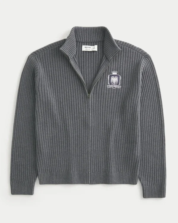 Locker geschnittener Sweater mit Grafik und Reißverschluss Locker geschnittener Sweater mit Grafik und Reißverschluss