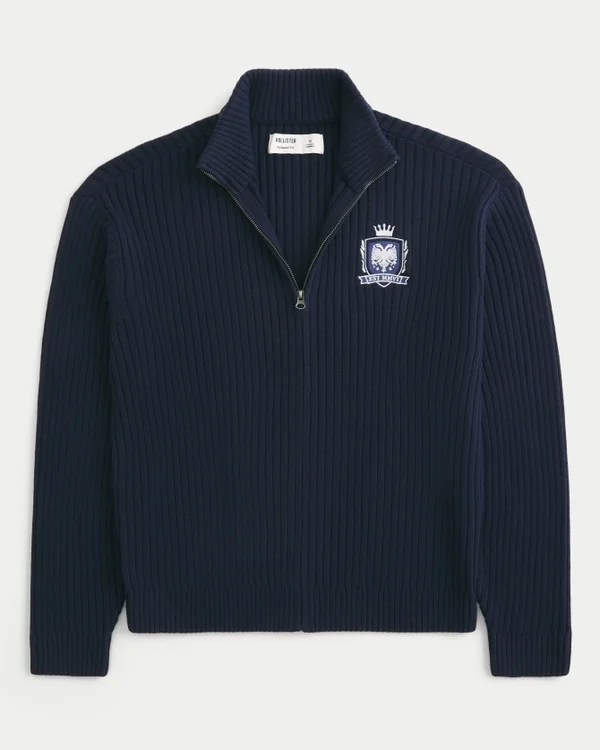 Locker sitzender Sweater mit Reißverschluss und Emblem Locker sitzender Sweater mit Reißverschluss und Emblem