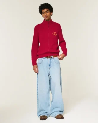 Locker sitzender Sweater mit Reißverschluss und Horseshoe-Grafik