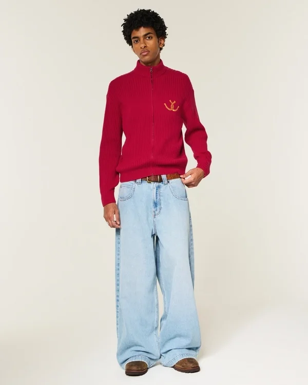 Locker sitzender Sweater mit Reißverschluss und Horseshoe-Grafik Locker sitzender Sweater mit Reißverschluss und Horseshoe-Grafik