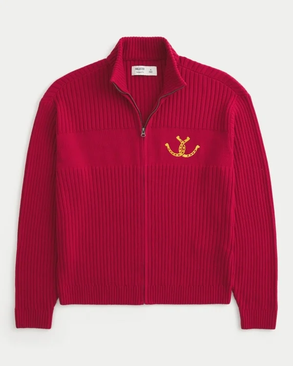 Locker sitzender Sweater mit Reißverschluss und Horseshoe-Grafik Locker sitzender Sweater mit Reißverschluss und Horseshoe-Grafik