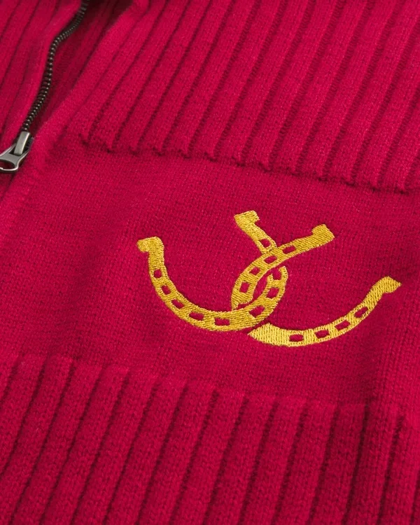 Locker sitzender Sweater mit Reißverschluss und Horseshoe-Grafik Locker sitzender Sweater mit Reißverschluss und Horseshoe-Grafik