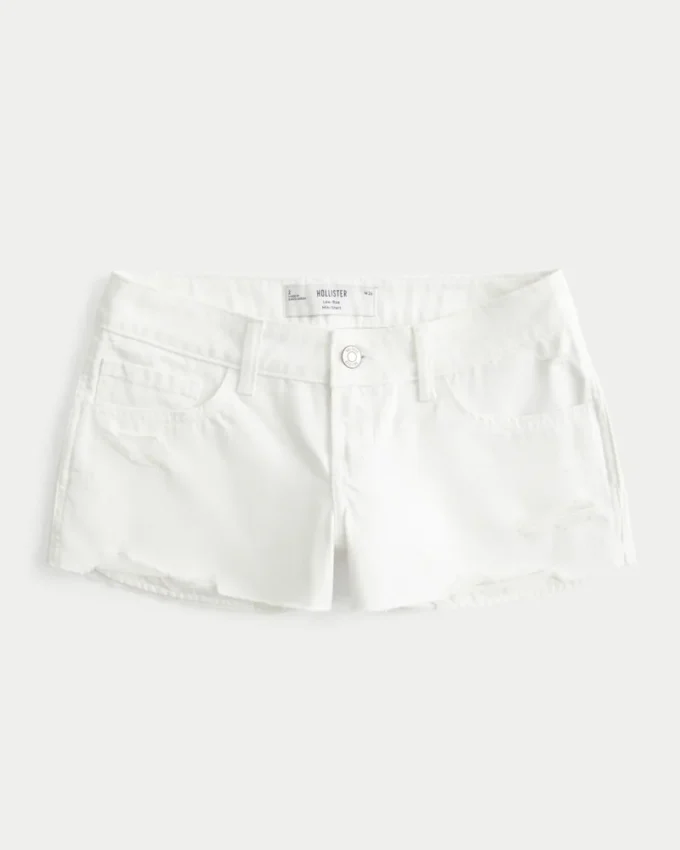 Low-Rise Distressed White Denim Mini Shorts Low-Rise Distressed White Denim Mini Shorts