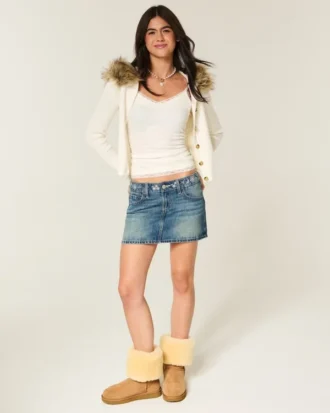 Low-Rise-Minirock aus besticktem Denim