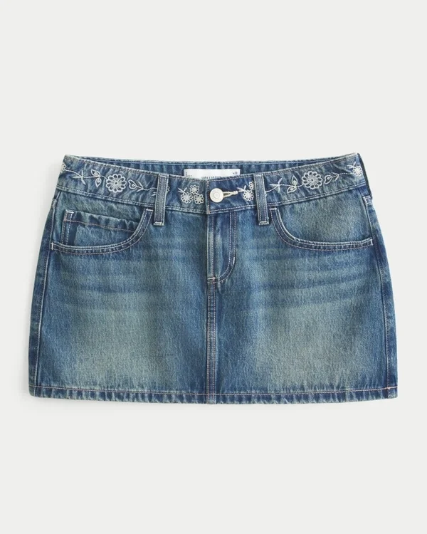 Low-Rise-Minirock aus besticktem Denim Low-Rise-Minirock aus besticktem Denim