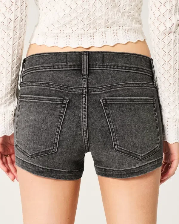 Low-Rise Washed Black Denim Shortie Shorts Low-Rise Washed Black Denim Shortie Shorts