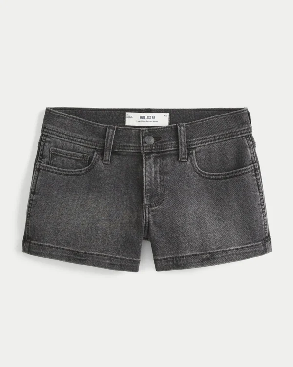 Low-Rise Washed Black Denim Shortie Shorts Low-Rise Washed Black Denim Shortie Shorts