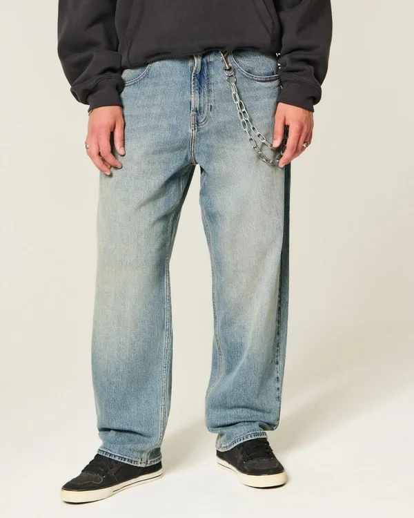 Medium Wash Hollywood Graphic Skater Baggy Jeans Medium Wash Hollywood Graphic Skater Baggy Jeans