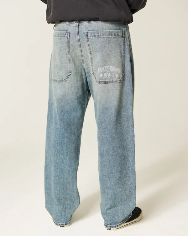Medium Wash Hollywood Graphic Skater Baggy Jeans Medium Wash Hollywood Graphic Skater Baggy Jeans