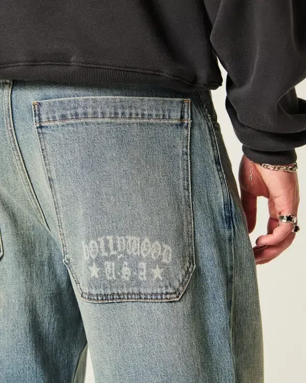 Medium Wash Hollywood Graphic Skater Baggy Jeans Medium Wash Hollywood Graphic Skater Baggy Jeans