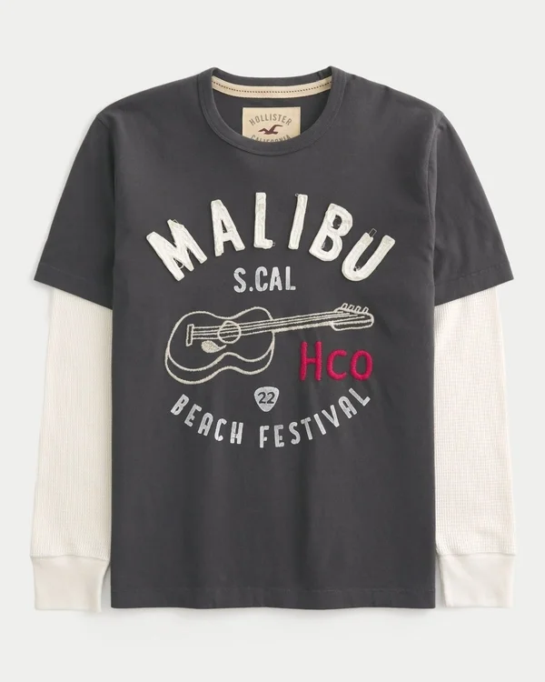 Mehrlagiges Langarm-T-Shirt mit Logo-Grafik Mehrlagiges Langarm-T-Shirt mit Logo-Grafik