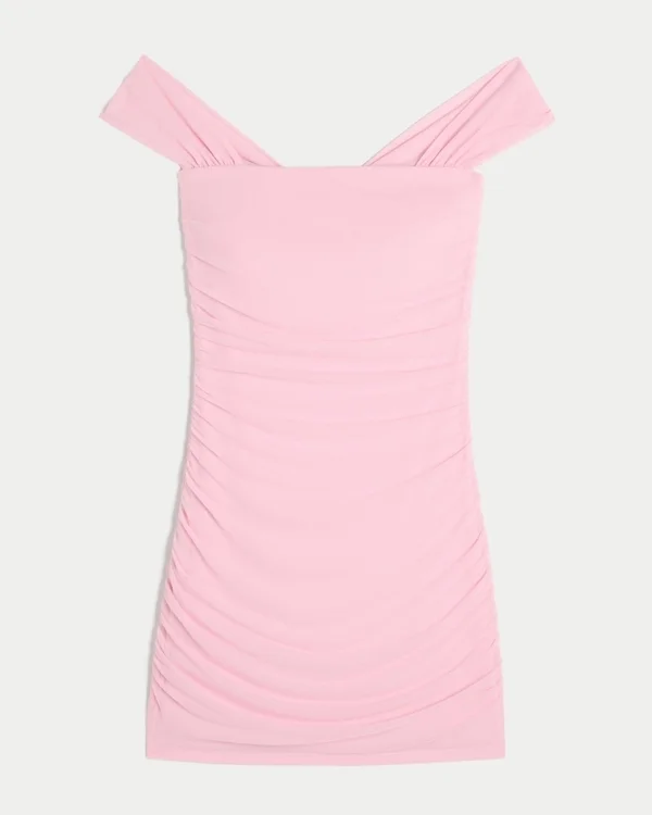 Mesh-Bodycon-Kleid mit schulterfreiem Ausschnitt Mesh-Bodycon-Kleid mit schulterfreiem Ausschnitt