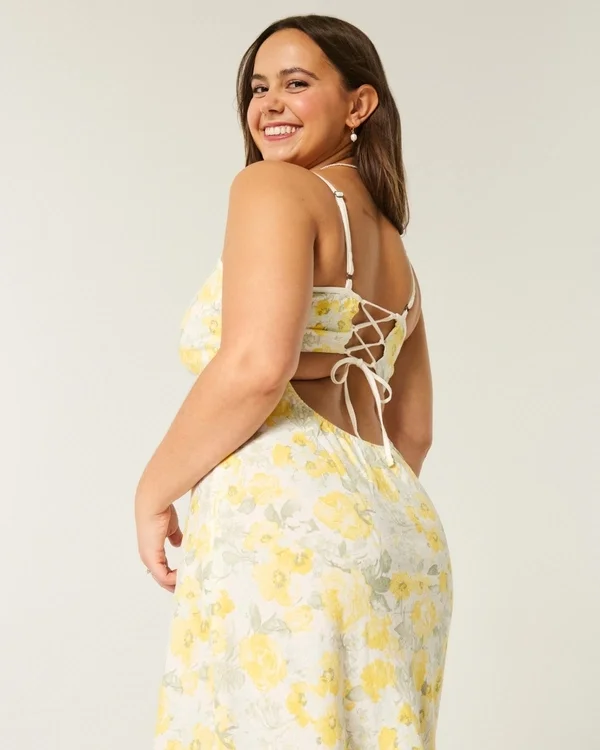 Midi-Kleid aus Leinenmischung mit offenem Rücken Midi-Kleid aus Leinenmischung mit offenem Rücken