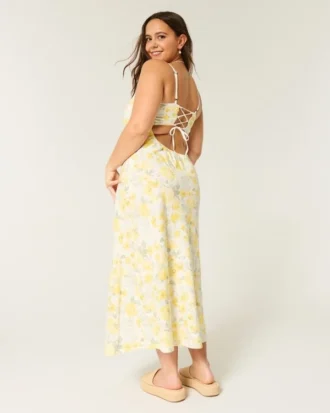 Midi-Kleid aus Leinenmischung mit offenem Rücken Midi-Kleid aus Leinenmischung mit offenem Rücken