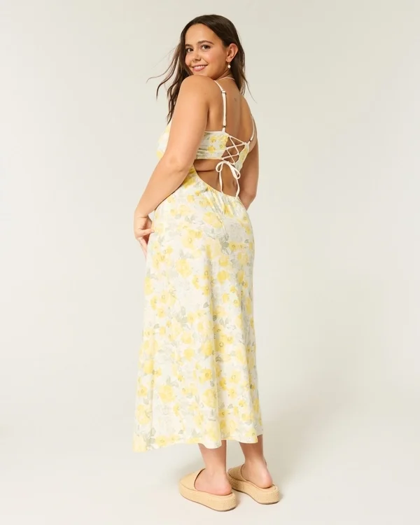 Midi-Kleid aus Leinenmischung mit offenem Rücken Midi-Kleid aus Leinenmischung mit offenem Rücken