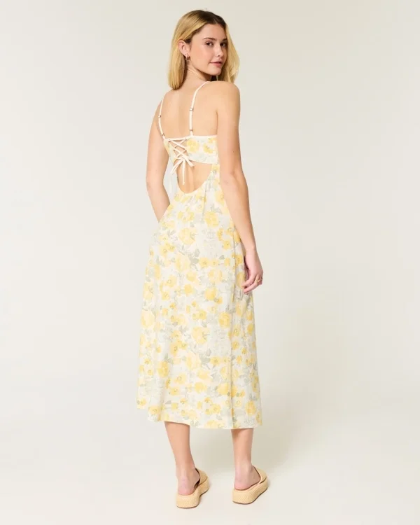 Midi-Kleid aus Leinenmischung mit offenem Rücken Midi-Kleid aus Leinenmischung mit offenem Rücken