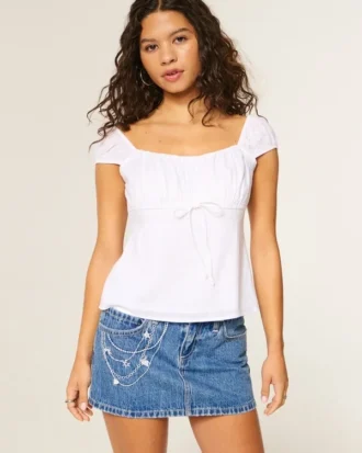 Mini-Jeansrock mit Stickerei in mittlerer Waschung