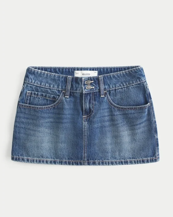Mini-Skort aus Denim mit niedriger Leibhöhe und Nieten Mini-Skort aus Denim mit niedriger Leibhöhe und Nieten