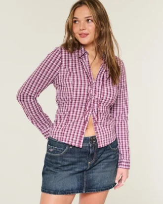 Mini-Skort aus dunkelblauem Denim mit niedriger Leibhöhe