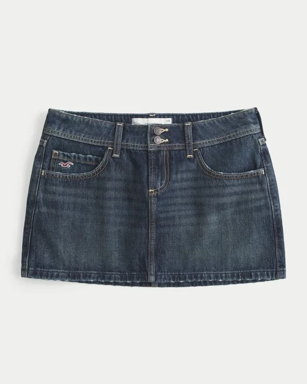 Mini-Skort aus dunkelblauem Denim mit niedriger Leibhöhe Mini-Skort aus dunkelblauem Denim mit niedriger Leibhöhe