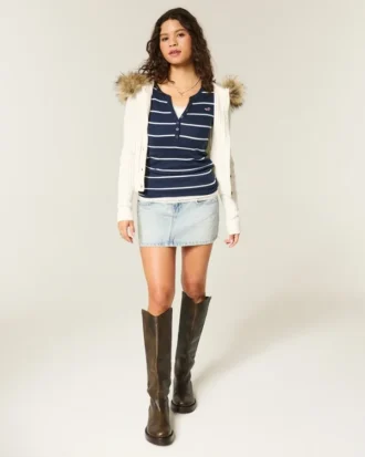 Minirock aus Denim mit niedriger Leibhöhe und heller Waschung