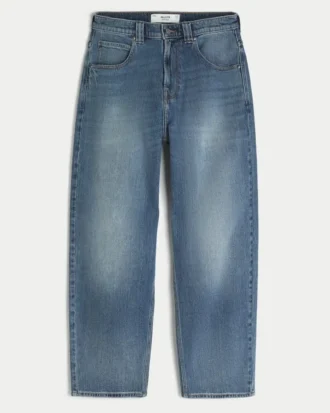 Mittelwaschung Baggy-Jeans mit gesticktem Hai-Motiv