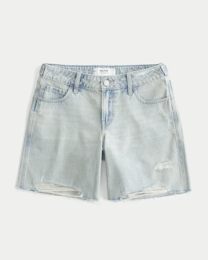 Niedrige Leibhöhe, helle Waschung, verstellbarer Bund, baggy Jort Niedrige Leibhöhe, helle Waschung, verstellbarer Bund, baggy Jort