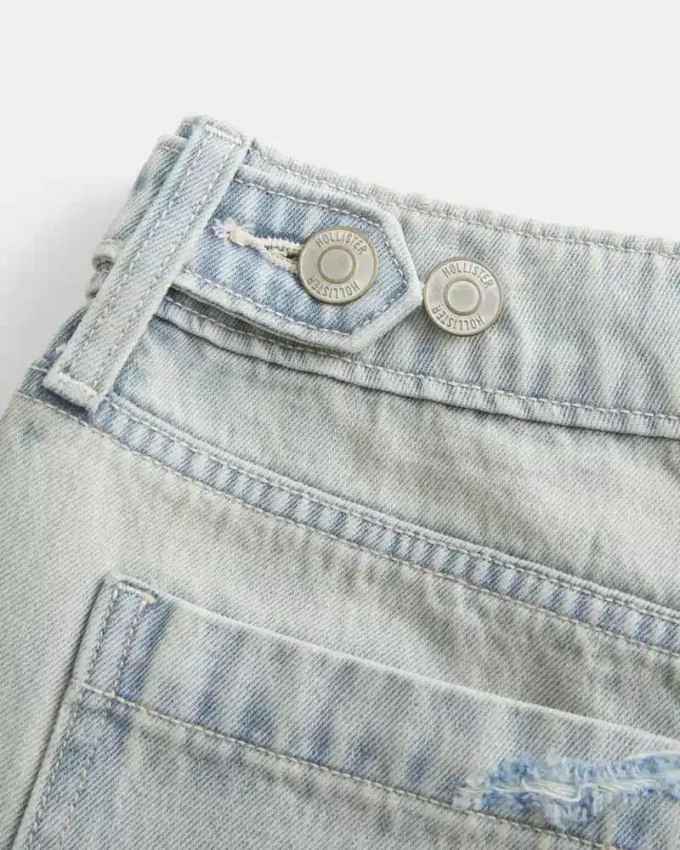 Niedrige Leibhöhe, helle Waschung, verstellbarer Bund, baggy Jort Niedrige Leibhöhe, helle Waschung, verstellbarer Bund, baggy Jort