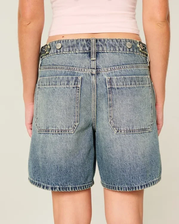 Niedrige Leibhöhe, mittlere Waschung, verstellbarer Bund, baggy Jort Niedrige Leibhöhe, mittlere Waschung, verstellbarer Bund, baggy Jort