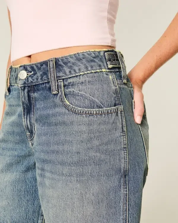 Niedrige Leibhöhe, mittlere Waschung, verstellbarer Bund, baggy Jort Niedrige Leibhöhe, mittlere Waschung, verstellbarer Bund, baggy Jort