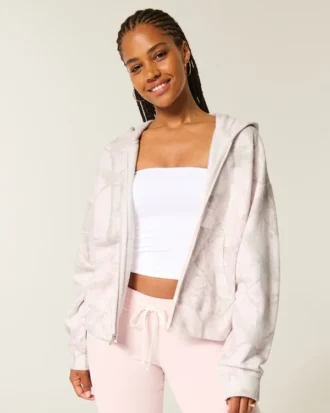 Oversized-Hoodie mit Reißverschluss in Pink-Camouflage Oversized-Hoodie mit Reißverschluss in Pink-Camouflage