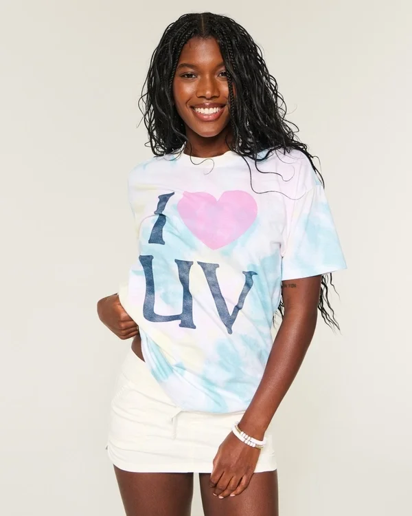 Oversized-T-Shirt mit Tie-Dye-Print und „I Heart UV“-Grafik Oversized-T-Shirt mit Tie-Dye-Print und „I Heart UV“-Grafik