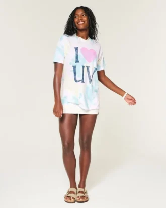 Oversized-T-Shirt mit Tie-Dye-Print und „I Heart UV“-Grafik