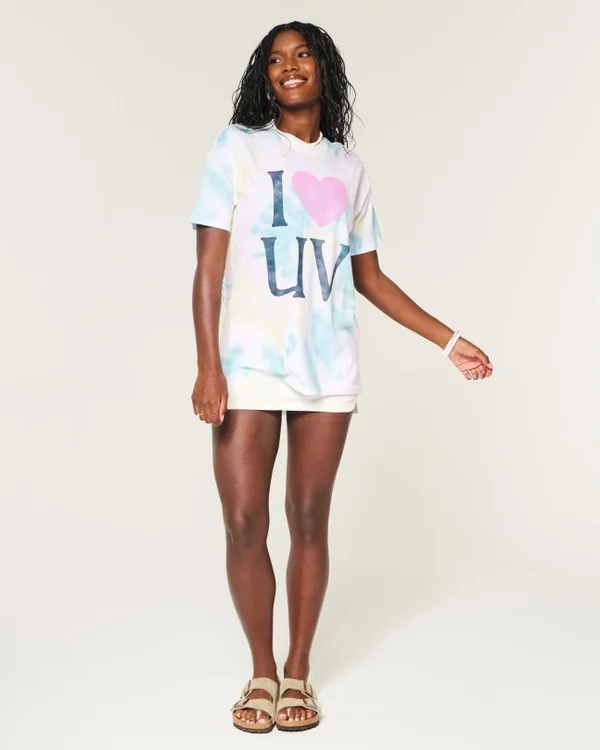 Oversized-T-Shirt mit Tie-Dye-Print und „I Heart UV“-Grafik Oversized-T-Shirt mit Tie-Dye-Print und „I Heart UV“-Grafik