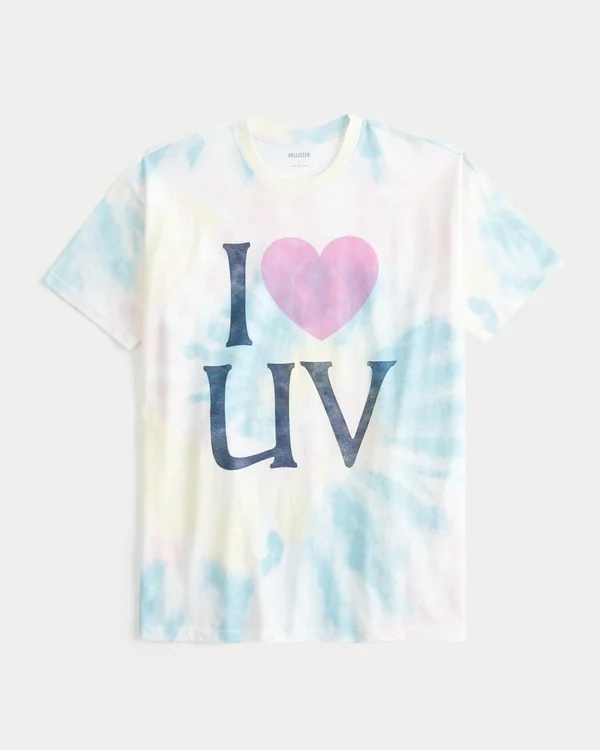Oversized-T-Shirt mit Tie-Dye-Print und „I Heart UV“-Grafik Oversized-T-Shirt mit Tie-Dye-Print und „I Heart UV“-Grafik